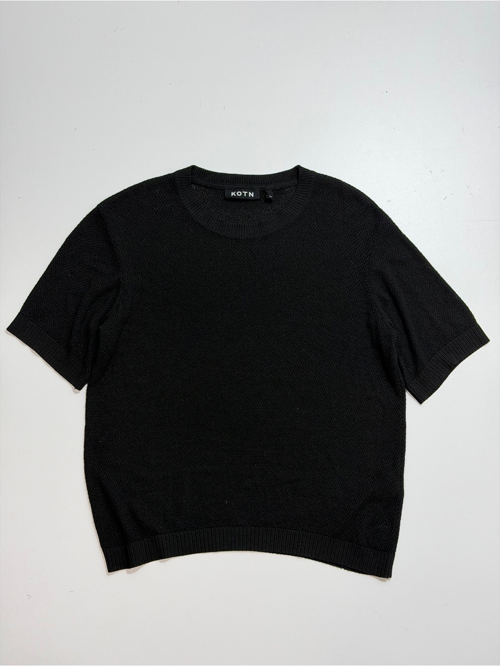 KOTN Cotton Short Sleeve Textured Knit Top Womens Small Black
